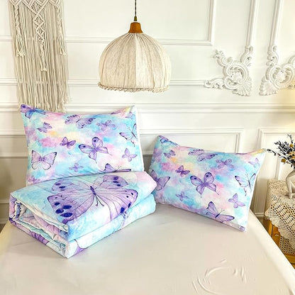 CVHOUSE Butterfly Queen Comforter Set for Girls Teens - 3 Pcs 1 Comforter and 2 Pillowcases with Butterfly Bedspread, Duvet and Quilt