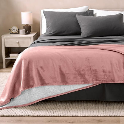 Bare Home Sherpa Fleece Blanket - Twin/Twin Extra Long - Blanket for Bed, Sofa, and Couch - Warm & Lightweight - Fluffy & Soft - Reversible (Twin/Twin XL, Old Rose)