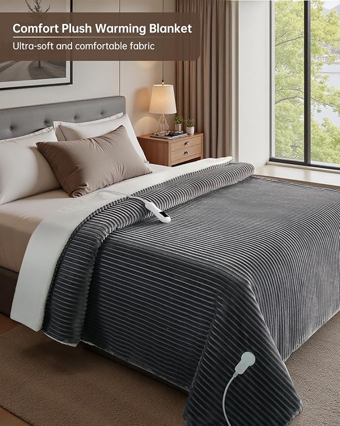 Electric Heated Blanket Twin Size, Washable Blanket Warmer for Home for Adults, Fast Heating, Super Cozy Soft Flannel 62" x 84", 9 Heat Levels, 1-9H Auto-Off, ETL Certified, Silver