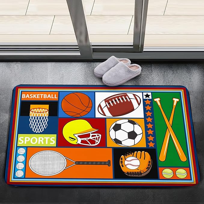 Sports Rugs for Boys Bedroom - Football & Soccer, Baseball, Basketball Rug for Boys Bedroom Decor Kids Carpet Soccer Carpet for Living Room Playroom Floor Mat Home Decor, 2x3 Feet