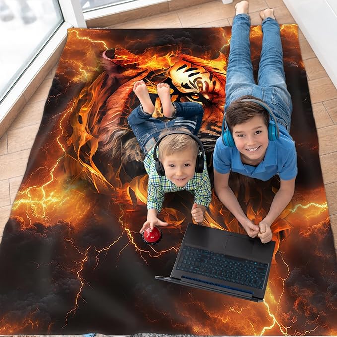 Boys Blanket Tiger Blankets for Boys Teens Gift for Son Grandson, Cozy 60 x 50 Inches Flannel Throws for Bed Living Room Garden Sofa