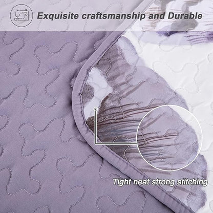 Floral Quilt Set California King 3 Pieces Purple Floral Quilt Coverlet Set Soft Microfiber Lightweight Purple Quilted Bedspread for All Season 106"x96"