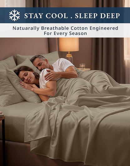 100% Egyptian Cotton Sheets King Size– Silky Sateen Weave for All Season Comfort, 15" Deep Pocket King Sheet Set, OEKO-TEX Certified, Fade Resistant, Durable Hotel Comfort at Home -Swiss Dot Taupe