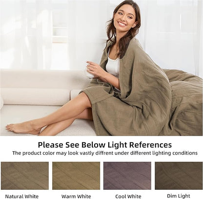 Electric Heated Blanket Full Size 72''x84'' Fleece Fabric Machine Washable Warm and Cozy, 4 Heating Levels & 10H Auto-Off, Light Brown