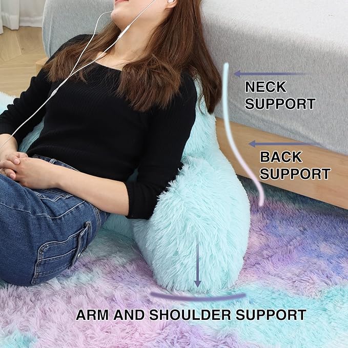 A Nice Night Faux Fur Reading Pillow Bed Wedge Large Adult Children Backrest with Arms Back Support for Sitting Up in Bed/Couch for Bedrest,Pink