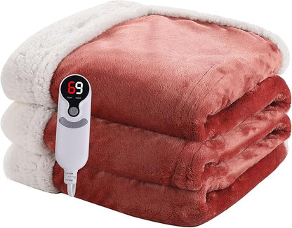 Heated Blanket Electric Blanket Full Size 72''x84'', Soft Flannel Heating Blanket with 1-10 Hour Auto Off - 6 Heat Settings - Machine Washable - Brick Red