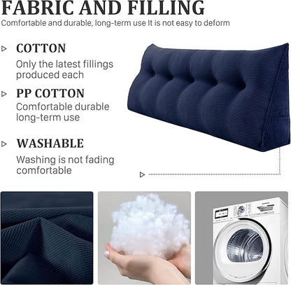11 lbs Thickened Wedge Pillow Headboard Body Positioner Triangular Reading Pillow Bed Bolster Pillow for Sitting in Bedwith Removable Cover Gift for Mom Backrest Cordury Blue Queen