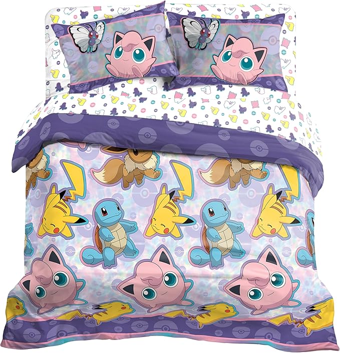 NORTHWEST Pokemon Full Sized Bed in a Bag Set, Anime Kids Bedding, Boys and Girls Blankets, Friendly Battle