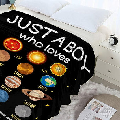 Just Boy Who Loves Planets Blanket Soft Blankets and Throws Flannel Cozy Lightweight Quilt Gift Perfect for Bed Sofa Couch-40 x30 Extra Small for Pets