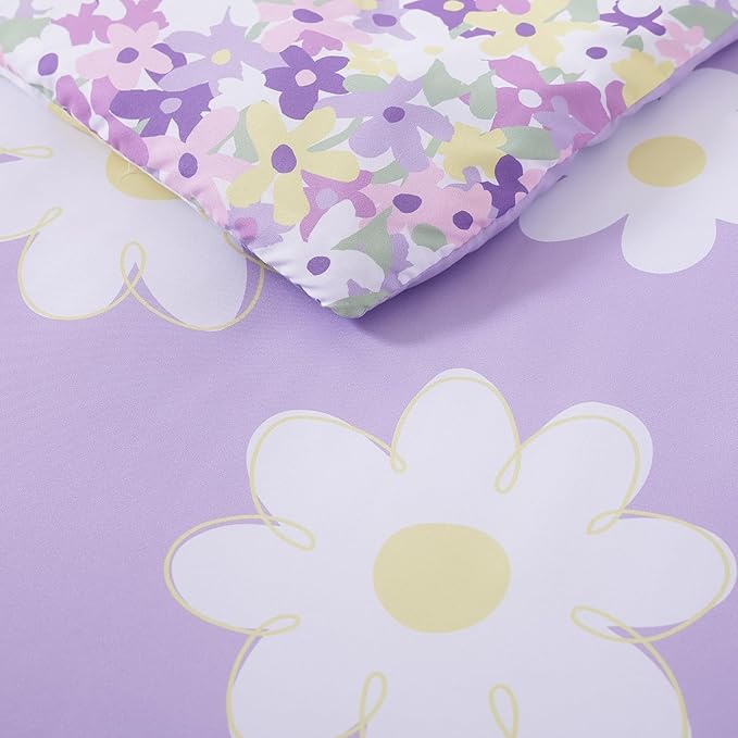Twin XL Comforter Set for Girls, Purple Daisy Kids Bedding Set Reversible with Cute Floral, All Season Bed in a Bag Dorm 5 Pieces with Sheets, Pillowcase & Sham