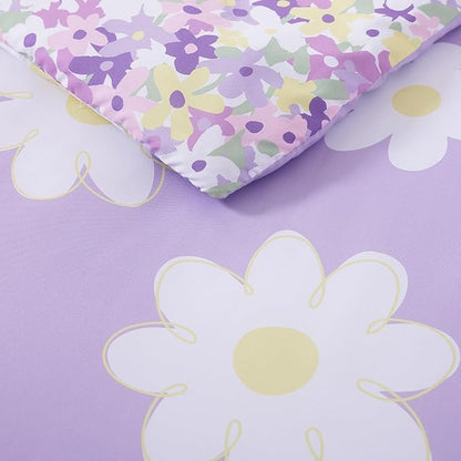 Twin XL Comforter Set for Girls, Purple Daisy Kids Bedding Set Reversible with Cute Floral, All Season Bed in a Bag Dorm 5 Pieces with Sheets, Pillowcase & Sham
