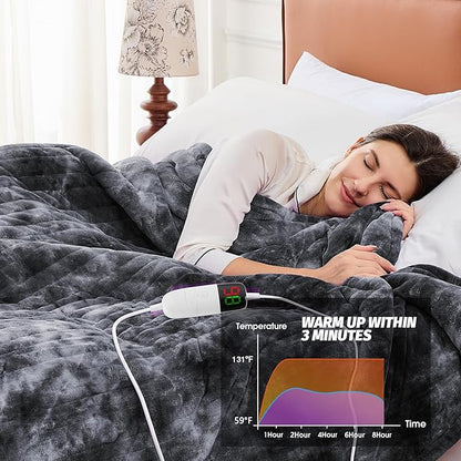 greenoak Heated Electric Blanket Throw, Faux Fur Sherpa Heating Blanket for Sofa Bed, Warm Winter Gift for Dad/Grandma, Heater Lap Blankets 5-Position Timer &10 Heating Levels 50''*60" Marble Grey