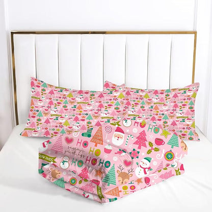 Comforter Set Pink Christmas: King Size Merry Xmas Snowman Bedding Sets Cute Santa Claus Green Christmas Tree Pine Elk Quilts New Year Decor Bed Set 1 Comforter & 2 Pillowcases