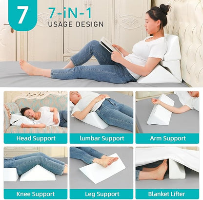 3-in-1 Side Wedge Pillow,Wedge Pillow for Back Pain Relief,Foam Wedges for Positioning in Bed,Positioning Wedges for Bed Sores,for Seniors,Caregivers,Side Sleepers,After Surgery,White