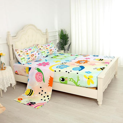 Rainbow Frogs Fitted Sheet Sets,Cartoon Floral Kids Bedding Twin Size for Girls Teens Adults Bedroom Bed, Kawaii Sheets Bedspread Set,1 Flat Sheet 1 Fitted Sheet 1 Pillowcase