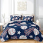 QOOMO Baseball Quilt Set Full/Queen Size,Blue Baseball Bedspread Coverlet Set,Sports 3Pcs Bedding Set Printed Quilt with 2 Pillowcases,Soft and Lightweight,for All Seasons