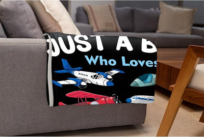Khumbhira Airplane Blanket for Boys Kids Child Toddler Just A Boy Who Loves Planes Blanket Warm Plush Fleece Planes Throw for Bed Sofa Office Decor Airplane Gifts Ideas 30"x40"-XS