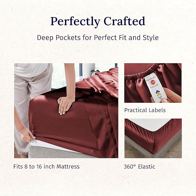 California Design Den Full Size Bed Sheets Set - Luxury 600 Thread Count Sheets, 100% Cotton Sateen, Deep Pocket Bed Sheets Full Size Set, Hotel Quality Sheets - Brick Red