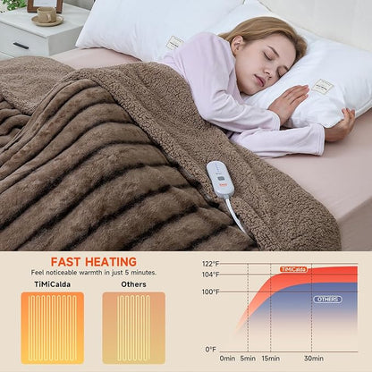 Heated Blanket Electric King- 100"x90" Soft Thick Faux Fur Electric Blanket for Sofa with 5 Heat Levels & 10 Hours Auto-Off Overheat Protection, Warm Cozy Gifts, Brown