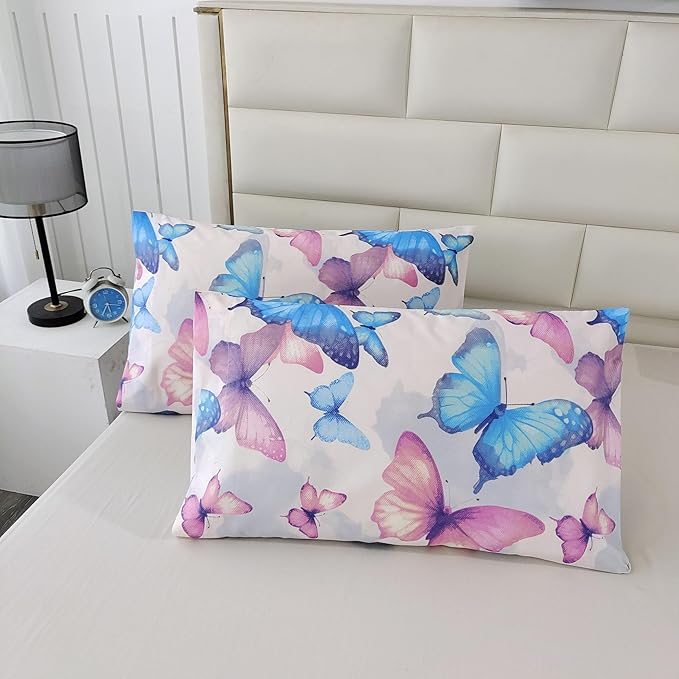 SDIII 3PCS Colorful Butterfly Comforter Set Twin, Soft Microfiber Lightweight Butterfly Comforter Twin, Butterflies Bedding for Girls Boys Kids Teens