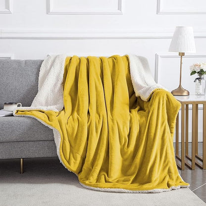 IR Imperial Rooms Gold Sherpa Fleece Throw Blanket Twin Size for Bed - Wholesale Bulk Pack of 12 Sherpa Blankets - Soft Fluffy Throw Blankets for Hotels, Guest Bedroom (Yellow, 60x80 Inches)