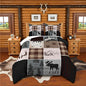 Hunting Camper Comforter Set Queen Size Bear Elk Arrow Wild Animals Bedding Set Kids Boys Teens Women Rustic Farmhouse Cabin Home Decor 3pcs,Retro Geometric Stripes Plaid Duvet Insert,Brown Grey