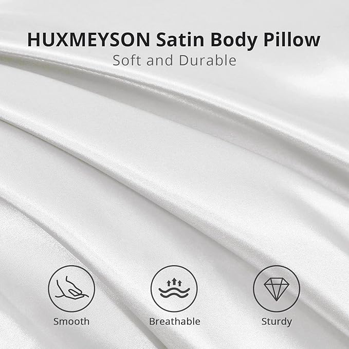 HUXMEYSON Body Pillow with Satin Pillowcase, Body Pillow for Adults, Removable Cover, White (20"x54")