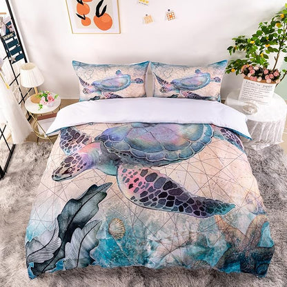 CVHOUSE Sea Turtle Duvet Cover Full Size,Ocean Bedding Set for Kids Teens,Beach Comforter Cover,1 2 Pillowcases 3 Piece Full 79'x89'