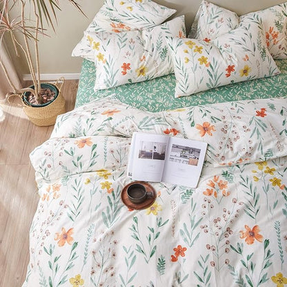 Floral King Duvet Cover Set, 3 Pieces 100% Soft Cotton King Bedding Set Flowers for Girl Women Vintage Style Flower Branches Pattern Duvet Covers with Zipper Closure, Lightweight, Breathable