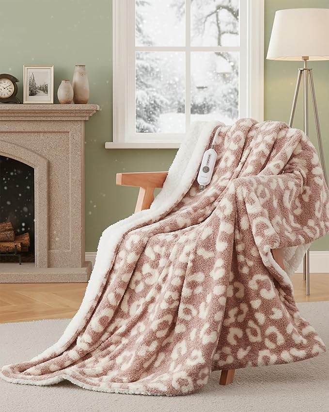 GarveeHome Electric Blanket Heated Throw, Heated Blanket Soft Double Sherpa Super Cozy with 4 Heating Levels & 4 Hours Auto Off, Over-Heat Protection, Machine Washable, ETL Certification, Pink 50"x60"