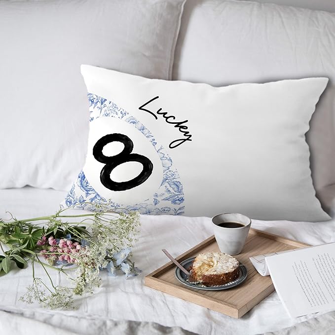 Chinoiserie Trendy Lucky 8 Ball Star Pillow Covers 12x20 Set of 2, Grandmillennial Blue and White Floral Ball Star Decorative Lumbar Pillow Covers for Home Bedroom Living Room