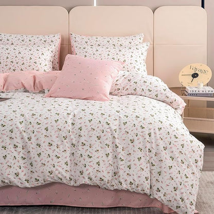 Duvet Cover Queen Floral 100% Brushed Microfiber Floral Bedding Set 3 Pieces Pink Floral Duvet Set Queen for All Seasons 1 Duvet Cover and 2 Pillowcases with Zipper Closure