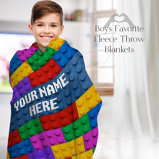 Custom Throw Blanket with Custom Name | Compatible | Ultra Soft Warm Bedding | Room Decor or Bed Cover | Couch Blanket | Creative Colorful Building Blocks (Fleece, 60x80)