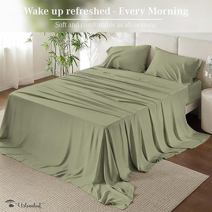 URBANHUT 1000 Thread Count California King Size Egyptian Cotton Sheets, Long Staple Soft & Breathable, 4 Pc Bed Sheet Sets for Cal King Bed, Luxury Hotel Sateen Sheets Fits 16" Deep Pocket - Sage