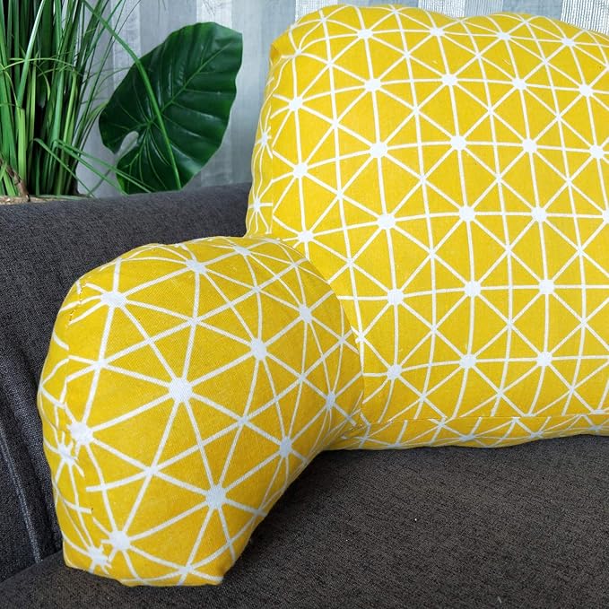 Bohemian Printed Reading Pillow with Support Arms Soft Bed Rest Pillows Back Support Cushion for Kids Reading Watching TV Sitting Up in Bed (23"×16"×10",Yellow)