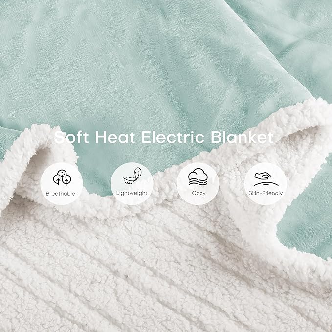 Electric Heated Blanket Full Size 72"x84" - Dual-Sided with Microplush & Sherpa Fabric, 4 Heat Settings & 10 Hours Auto Off, Machine Washable - Onsen Green