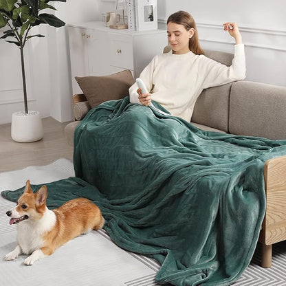Electric Blanket Full Green Heated Blanket 72''X84'', Ultra Soft Silky Flannel Heating Blanket with 5 Heat Levels & 10 Hrs Timer, ETL Certified & Overheat Protection, Gifts for Grandma(Hunter Green)