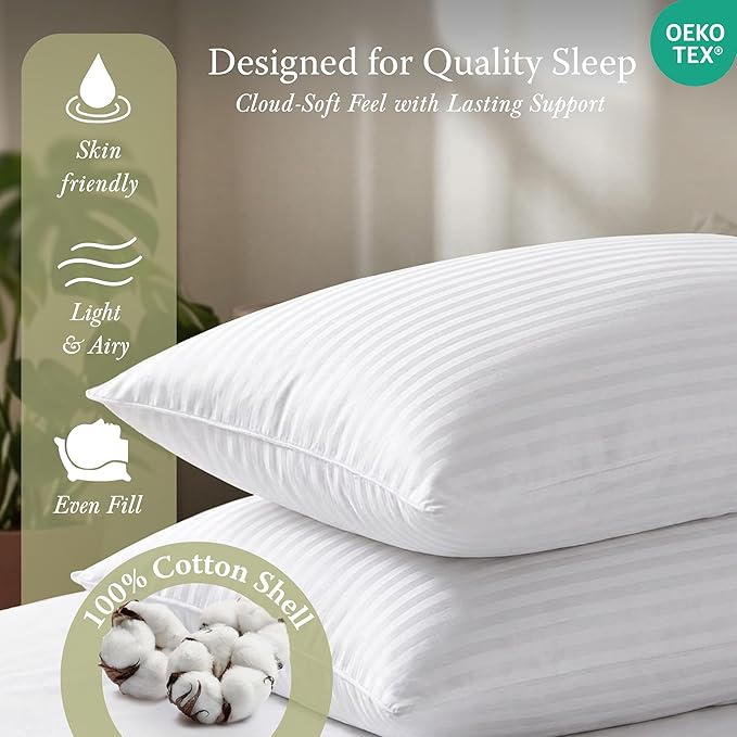 Threadmill Soft Bed Pillows Standard Size Set of 2 | Down Alternative Cooling Bed Pillow for Sleeping | Soft Pillows | 20 x 26 Hotel Pillow, Standard Pillows 2 Pack for Back, Stomach or Side Sleepers