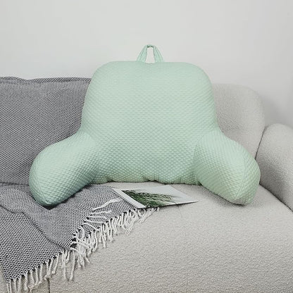 Reading Pillow, Silk Back Support Pillow for Bed Sitting Up, Large Bed Rest Pillow with Arms for Adults,Back Support for Couch and Chair, Green