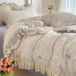 BuLuTu Lace Ruffles Duvet Cover Twin with Cute Rabbit Blue Floral Print, Princess Bedding Set for Kids Toddler Girls, 100% Gauze Cotton Muslin Bedding Comforter Cover with Zipper, 4 Ties