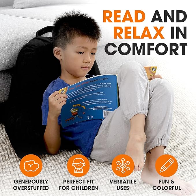 Cheer Collection Reading Pillow with Arms – Portable Bed Pillow for Sitting Up & Support, Foam-Filled Back Rest Pillow for Sitting in Bed & Couch, Machine Washable, Black