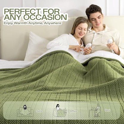 Queen Size Heated Electric Blanket, 84" x 90" Fast Heating Sherpa Blanket with Dual Control, 8 Heating Levels & 10 Hours Auto Off, Machine Washable with ETL & FCC Certified, Green