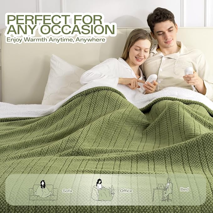 Heated Blanket Electric Blanket King Size, 90" x 100" Fast Heating Blanket with Dual Control 8 Heating Levels & 10 Hours Auto Off, Machine Washable, ETL & FCC Certification, Green