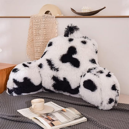Aimuan Reading Pillow Bed Rest Pillow with Arms Plush Shaggy Fur Cushion for Adults Teens Incline Rest Sitting up & Sleeping Snoring Pillow with Pregnancy Lumbar Back Support (Standard, White-Black)