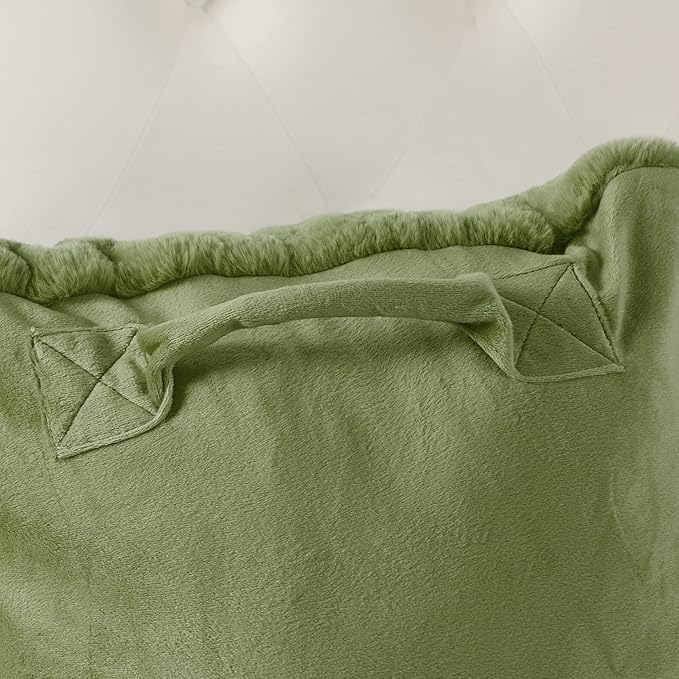 Faux Fur Assembly Need DIY Extra Large Backrest Reading Bed Rest Pillow with Arms and Pockets for Sitting in Bed Couch Sofa, Removable Cover & Filling Seprated, 28" x 30" x17", Moss Green