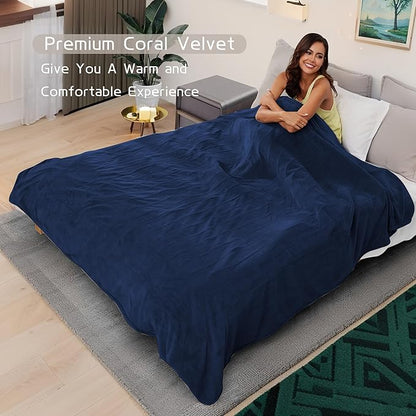 Heated Electric Blanket 72"x84" Full Size, Soft Coral Fleece Fast Heated Blanket with 4 Heating Levels and 10 Hours Auto-Off, Cozy Plush Fabric, Machine Washable - Home, Dark Blue