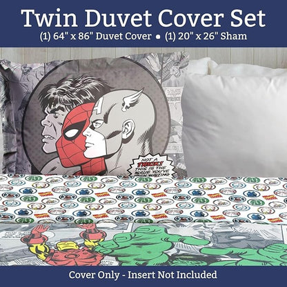 Jay Franco Kids Duvet Cover Set – 2 Piece Super Soft Bedding with Sham Pillowcase, Cover ONLY Comforter Not Included, Grey - Marvel Comics, Twin