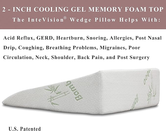 InteVision Foam Bed Wedge Pillow (26" x 25" x 7.5") and Headrest Set, 2" Memory Foam Top - Helps Relief from Acid Reflux, Post Surgery, Snoring