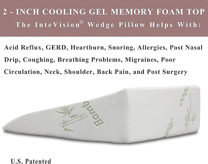 InteVision Foam Bed Wedge Pillow (26" x 25" x 7.5") and Headrest Set, 2" Memory Foam Top - Helps Relief from Acid Reflux, Post Surgery, Snoring