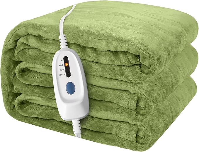 Electric Heated Blanket 72"x84" Full Size Microplush Cover Blanket, 4 Heat Settings & 10 Hours Auto Off, Cozy & Warm for All Night, Machine Washable, Green